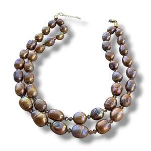 Huge Pearl Necklace Classic Large Genuine Pearls 14K Yellow Gold Filled Stamped